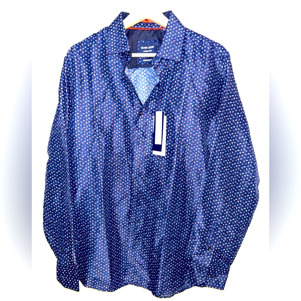 Silver Stone Men’s blue long sleeve paisley button up